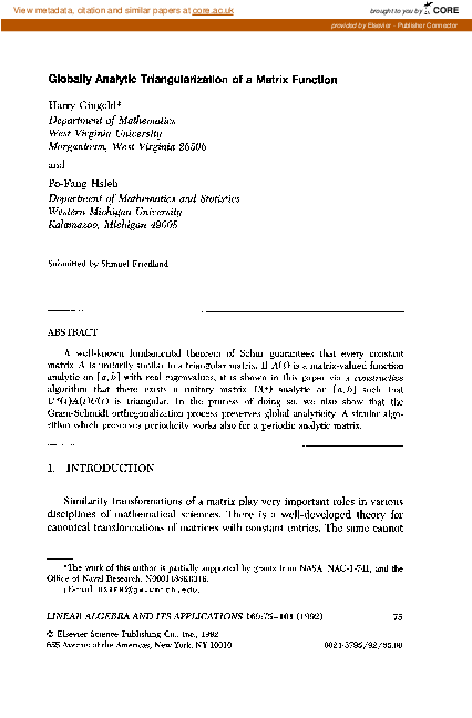 (PDF) Globally analytic triangularization of a matrix function