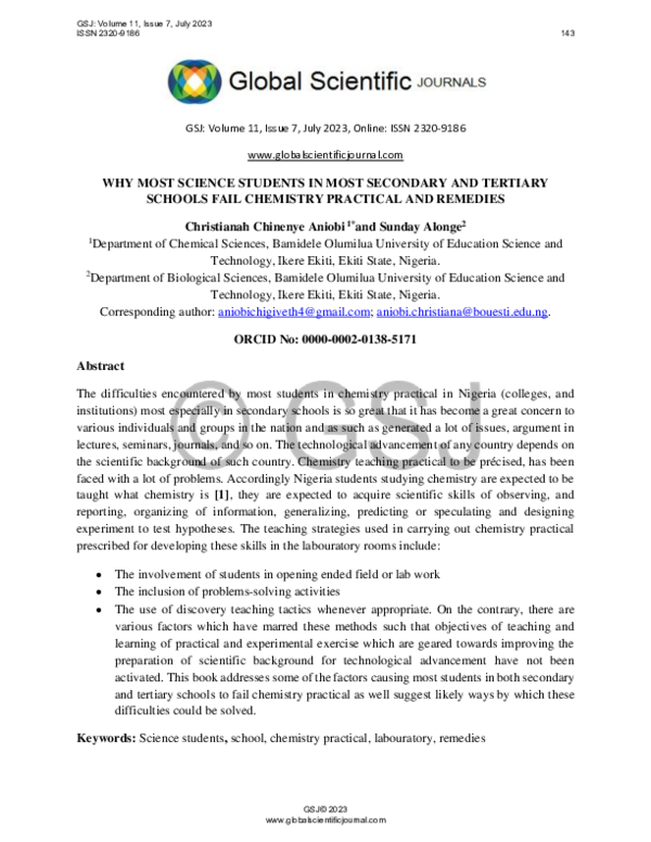 (PDF) WHY MOST SCIENCE STUDENTS IN MOST SECONDARY AND TERTIARY SCHOOLS ...