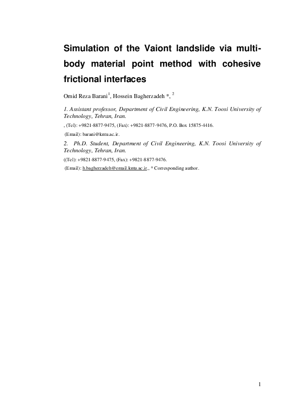 (PDF) Simulation of the Vaiont landslide via multi-body material point ...