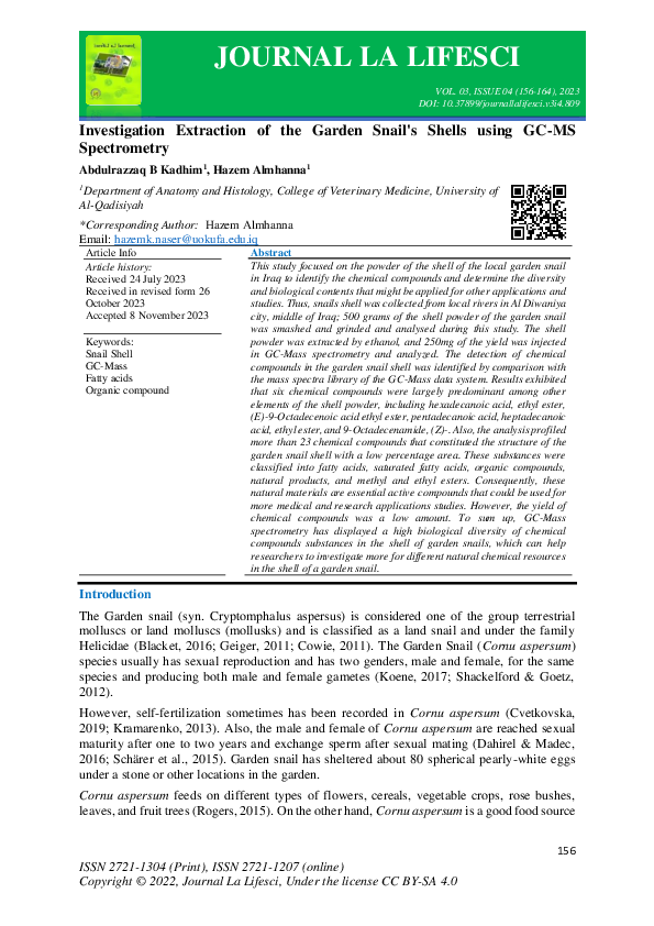 (PDF) Investigation Extraction of the Garden Snail's Shells using GC-MS ...