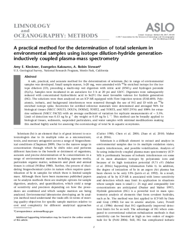(PDF) A practical method for the determination of total selenium in ...