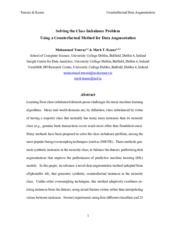 (PDF) Solving the class imbalance problem using a counterfactual method ...