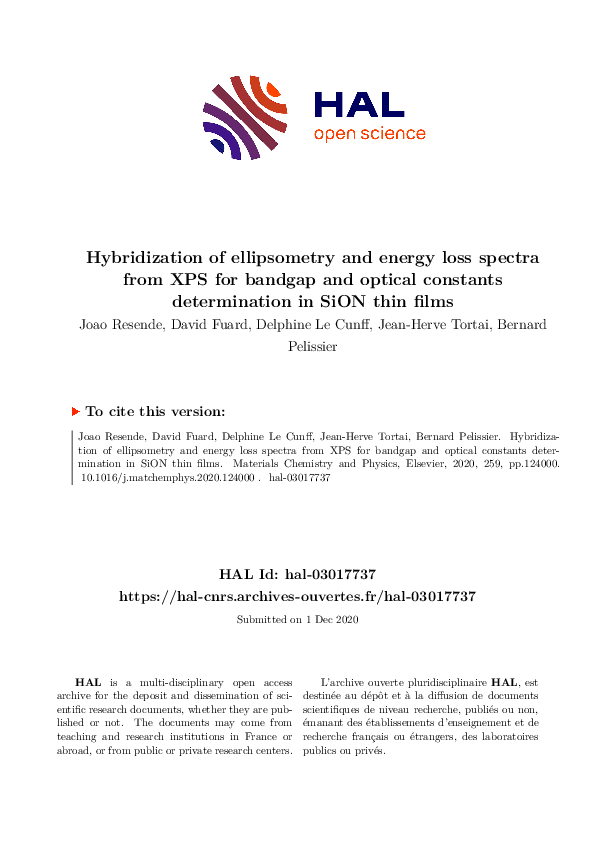 (PDF) Hybridization of ellipsometry and energy loss spectra from XPS ...