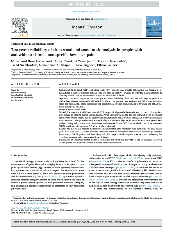 (PDF) Test-retest reliability of sit-to-stand and stand-to-sit analysis ...