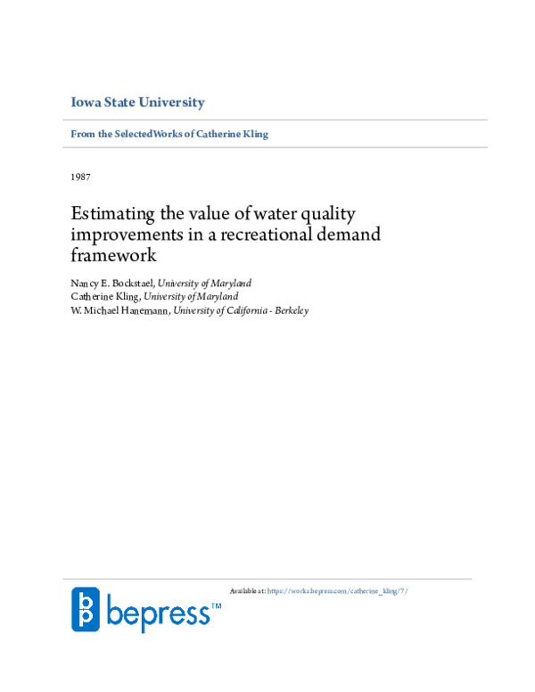 (PDF) Estimating the value of water quality improvements in a ...