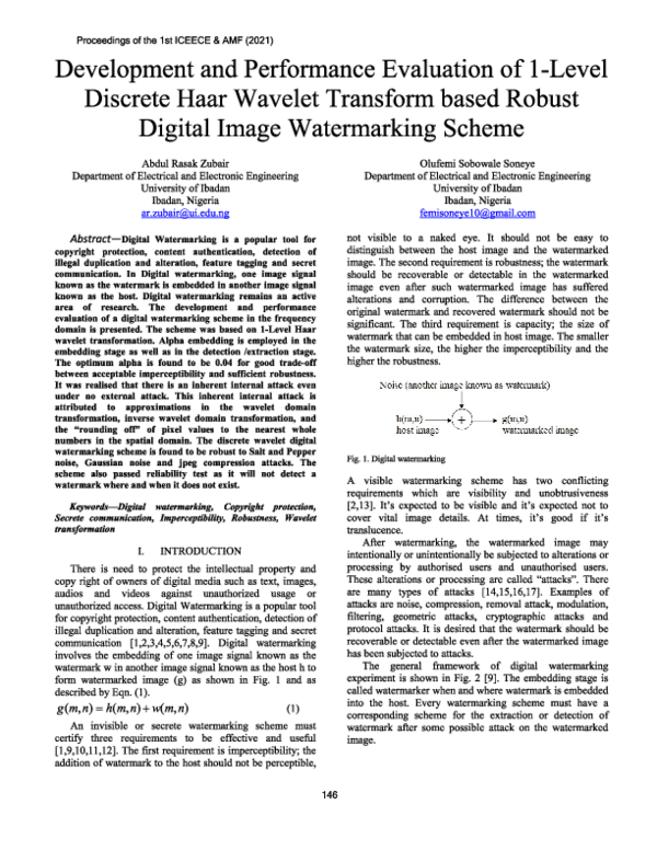 (PDF) Development and Performance Evaluation of 1-Level Discrete Haar ...