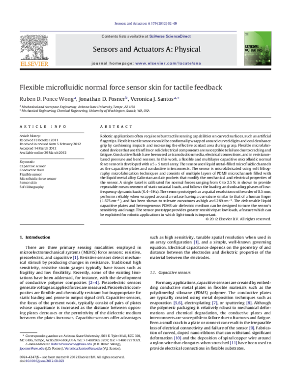 (PDF) Flexible microfluidic normal force sensor skin for tactile feedback