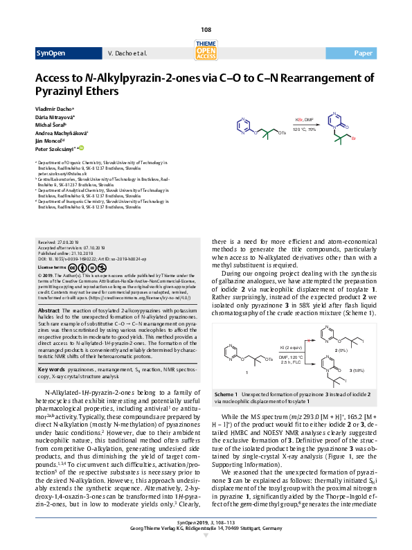 (PDF) Access to N-Alkylpyrazin-2-ones via C–O to C–N Rearrangement of ...