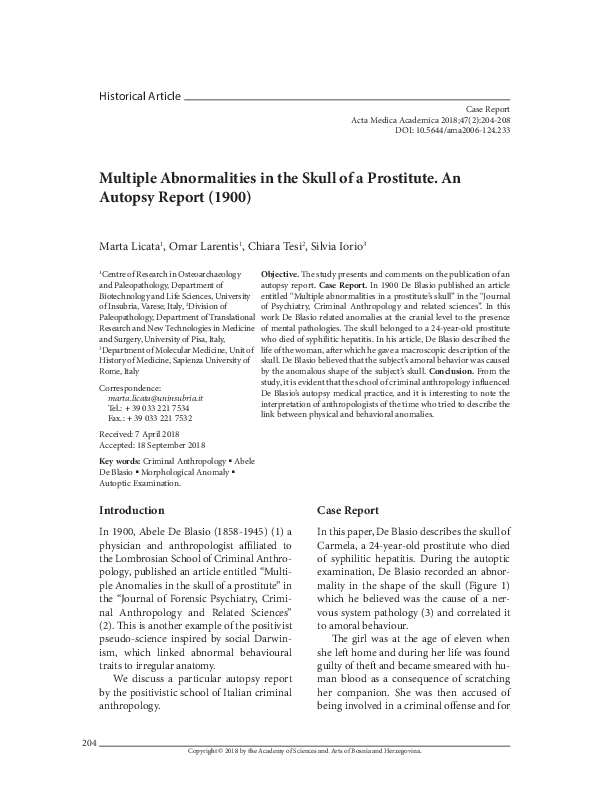 (PDF) Multiple Abnormalities in the Skull of a Prostitute. An Autopsy ...