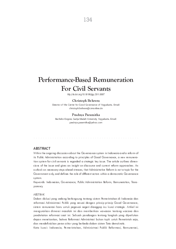(PDF) Performance-Based Remuneration for Civil Servants