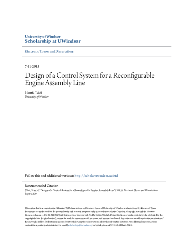 (PDF) Design of a Control System for a Reconfigurable Engine Assembly Line