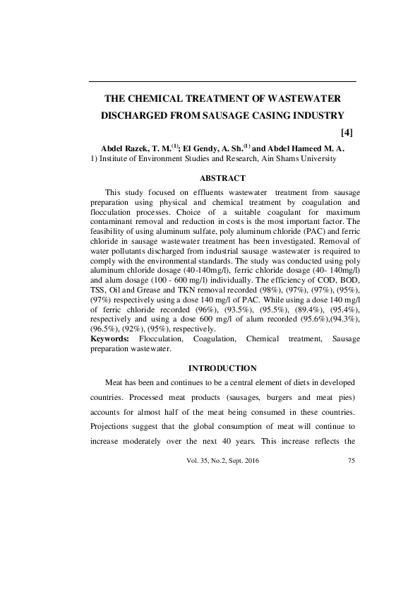(PDF) The Chemical Treatment of Wastewater Discharged from Sausage ...