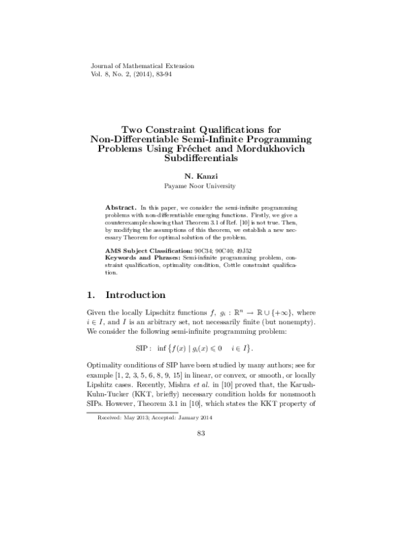 (PDF) Two Constraint Qualifications for Non-Differentiable Semi ...