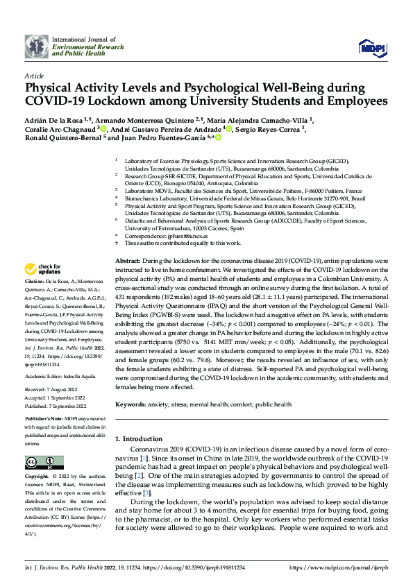 (PDF) Physical Activity Levels and Psychological Well-Being during ...