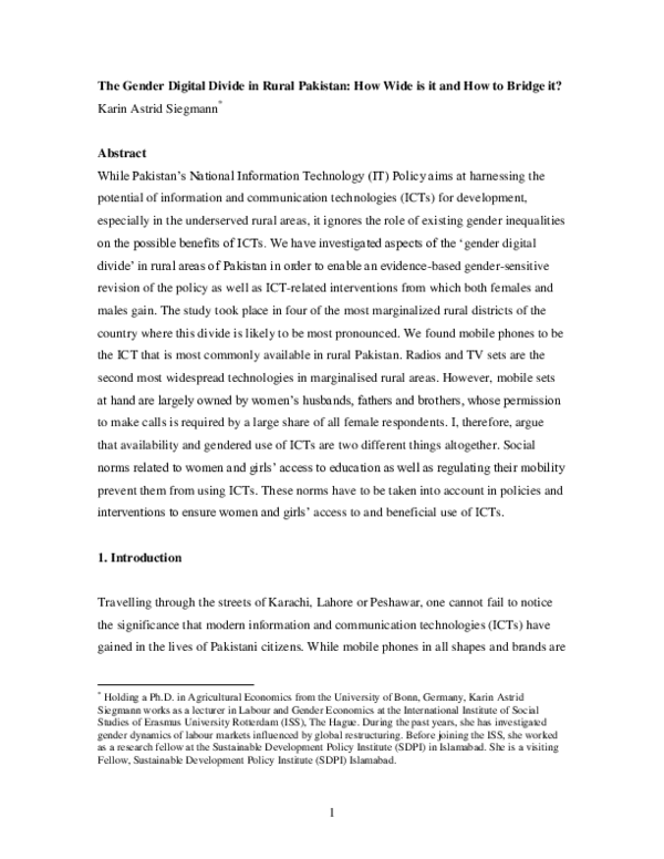 (PDF) The Gender Digital Divide in Rural Pakistan: How Wide is it and ...
