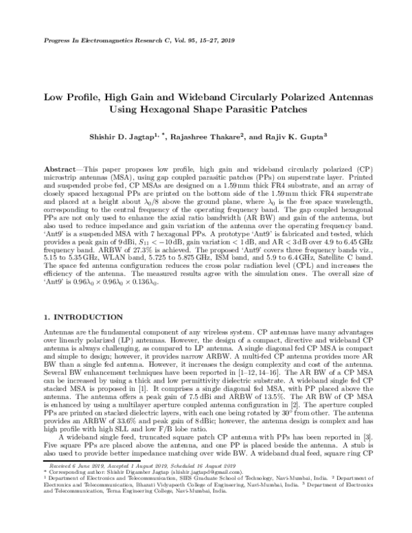 (PDF) Low Profile, High Gain and Wideband Circularly Polarized Antennas ...