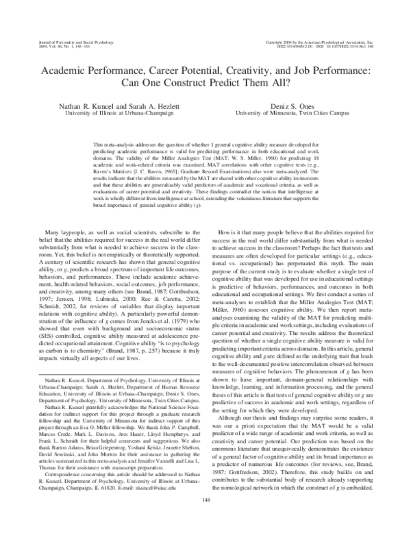 (PDF) Academic Performance, Career Potential, Creativity, and Job ...