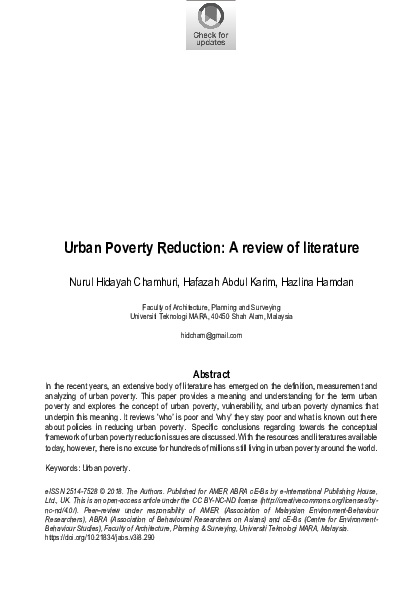 (PDF) Urban Poverty Reduction: A review of literature