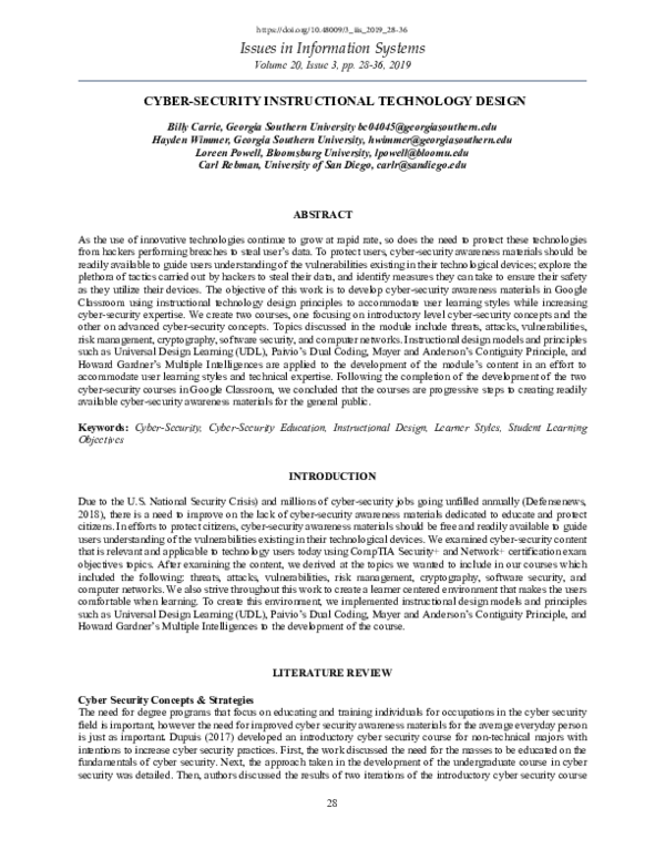 (PDF) Cyber-Security Instructional Technology Design