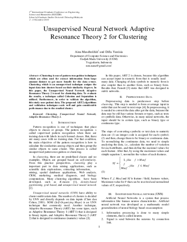 (PDF) Unsupervised Neural Network Adaptive Resonance Theory 2 for ...