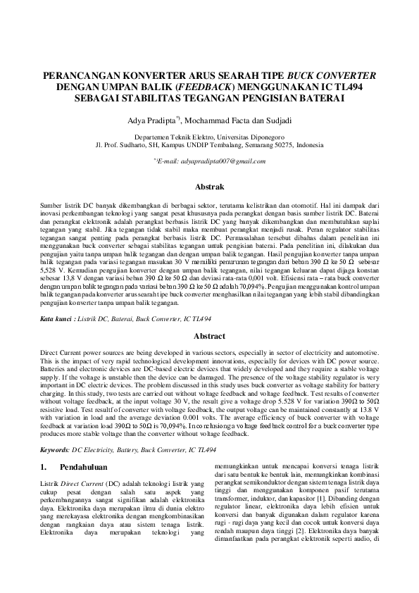 (PDF) Perancangan Konverter Arus Searah Tipe Buck Converter Dengan