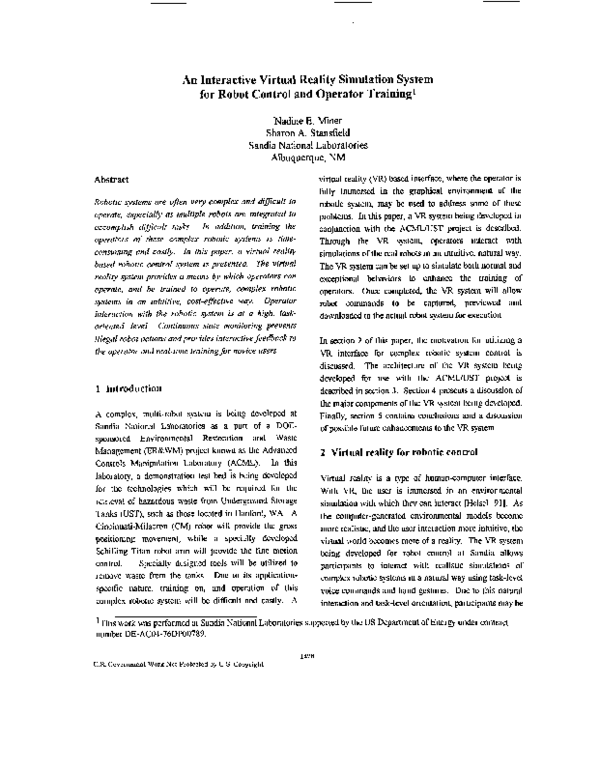 (PDF) An interactive virtual reality simulation system for robot ...