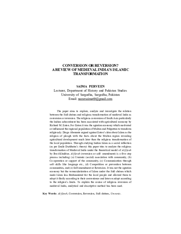 (PDF) CONVERSION OR REVERSION? A REVIEW OF MEDIEVAL INDIA'S ISLAMIC ...