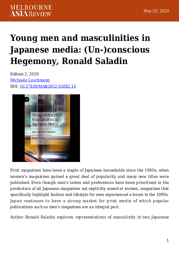 (PDF) Young men and masculinities in Japanese media: (Un-)conscious ...