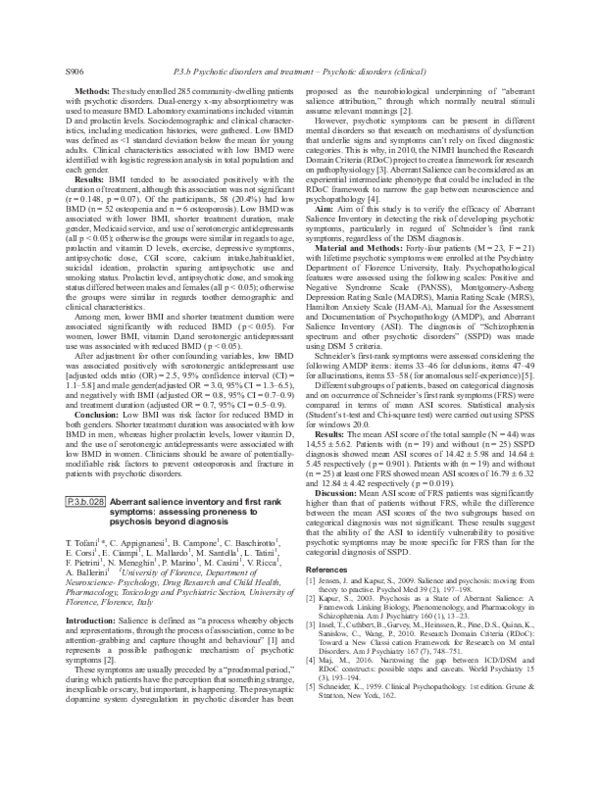 (PDF) Aberrant salience inventory and first rank symptoms: assessing ...