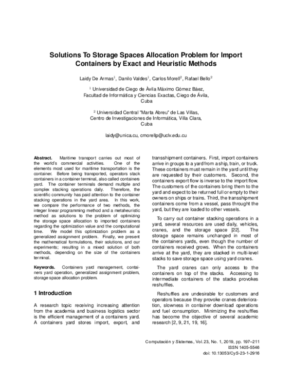 (PDF) Solutions To Storage Spaces Allocation Problem for Import ...