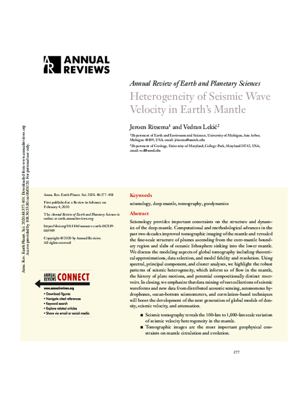 (PDF) Heterogeneity of Seismic Wave Velocity in Earth's Mantle Jeroen