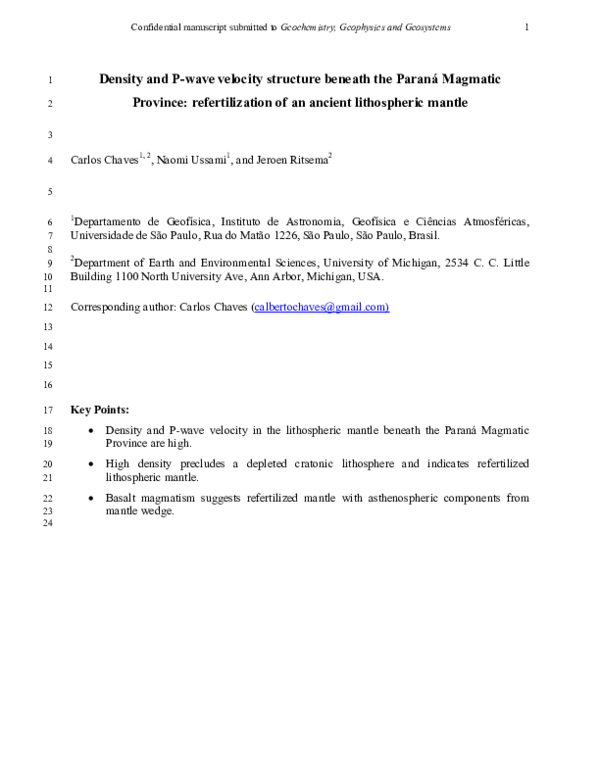 (PDF) Density and P‐wave velocity structure beneath the Paraná Magmatic