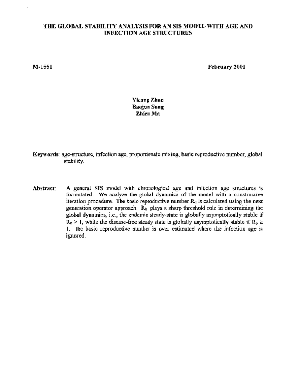 (PDF) The Global Stability Analysis for an SIS Model with Age and ...