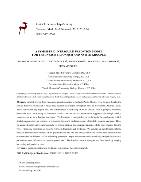(PDF) A symmetric intraguild predation model for the invasive lionfish ...