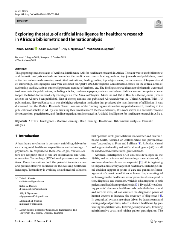 (PDF) Exploring the status of artificial intelligence for healthcare ...