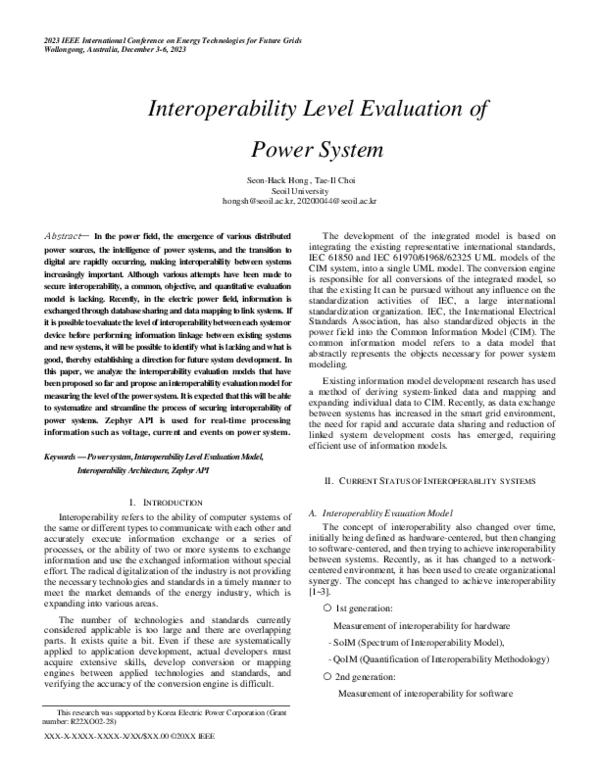 (PDF) Interoperability Level Evaluation of Power System