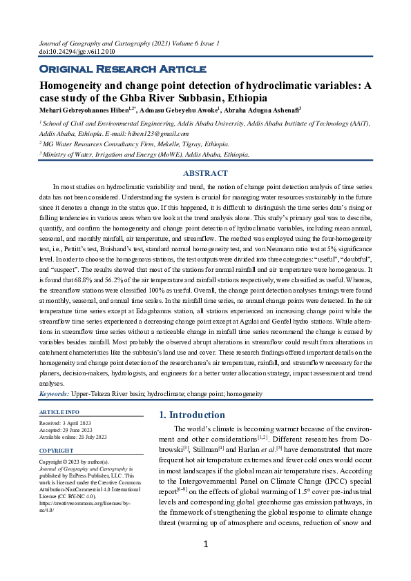 (PDF) Homogeneity and change point detection of hydroclimatic variables ...