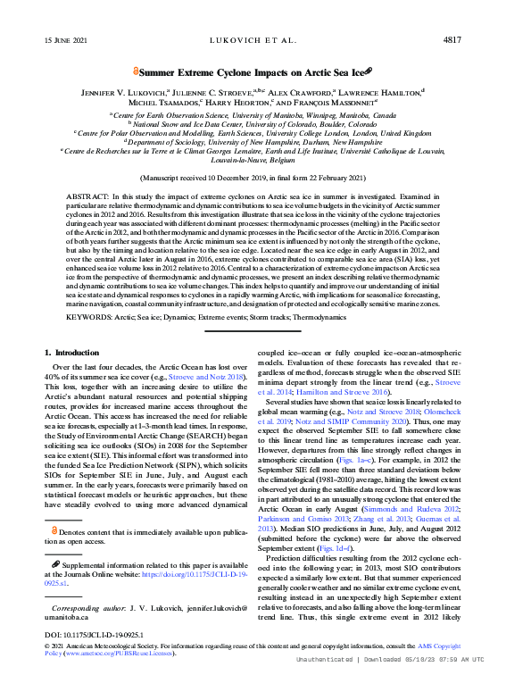 (PDF) Summer Extreme Cyclone Impacts on Arctic Sea Ice