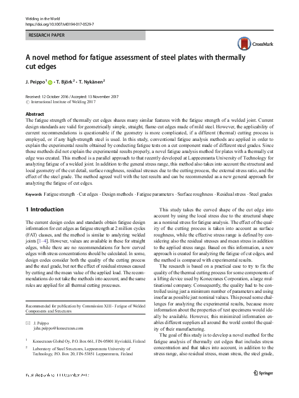 (PDF) A novel method for fatigue assessment of steel plates with ...