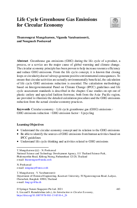 (PDF) Life Cycle Greenhouse Gas Emissions for Circular Economy