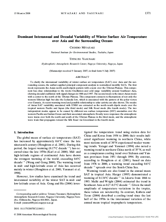 (PDF) Dominant Interannual and Decadal Variability of Winter Surface ...