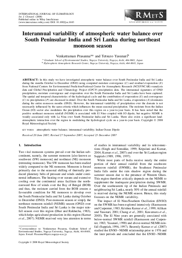 (PDF) Interannual variability of atmospheric water balance over South ...