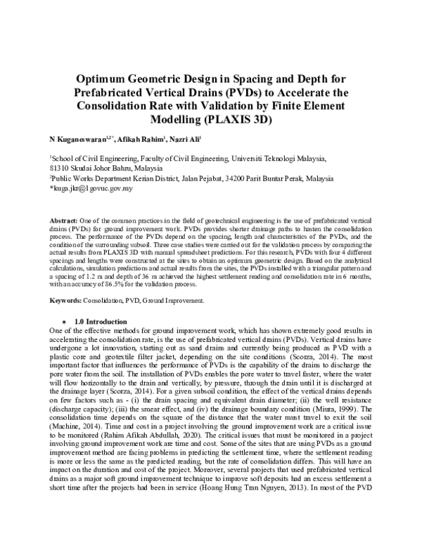 (DOC) Optimum Geometric Design in Spacing and Depth for Prefabricated ...