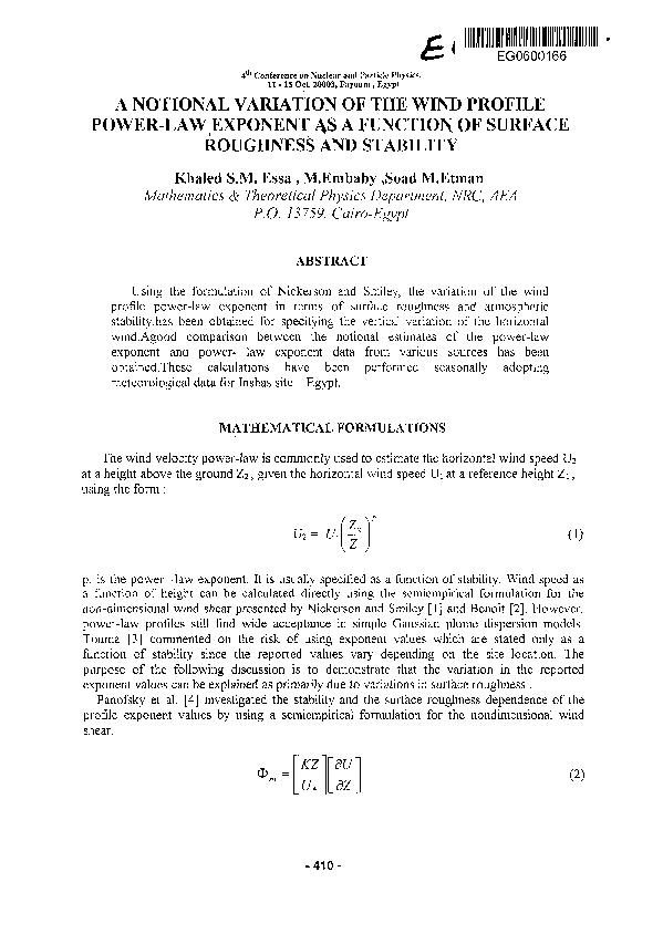 (PDF) A notional variation of the wind profile power-law exponent as a ...