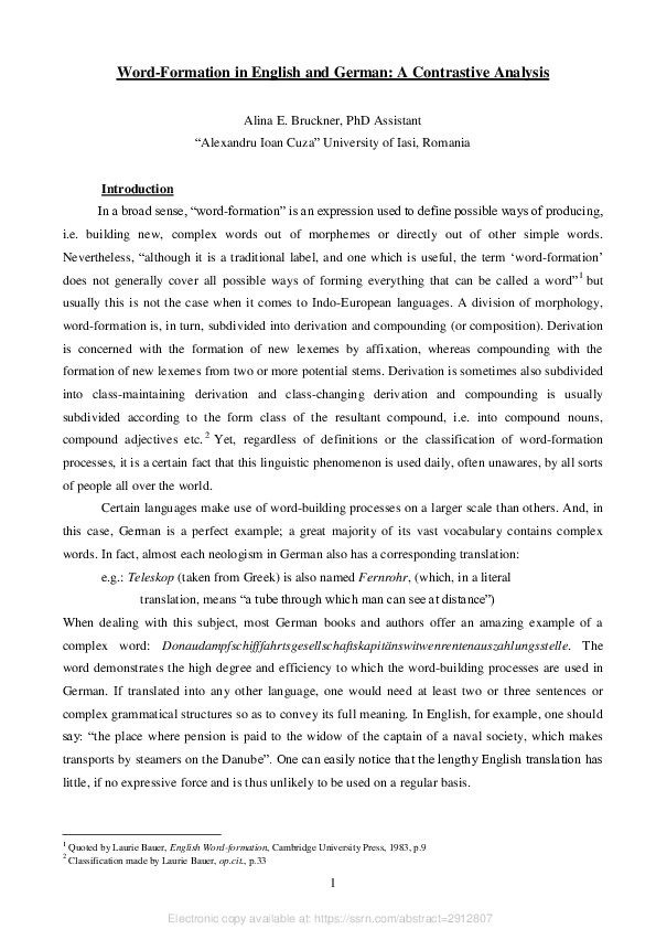 (PDF) Word-Formation in English and German: A Contrastive Analysis