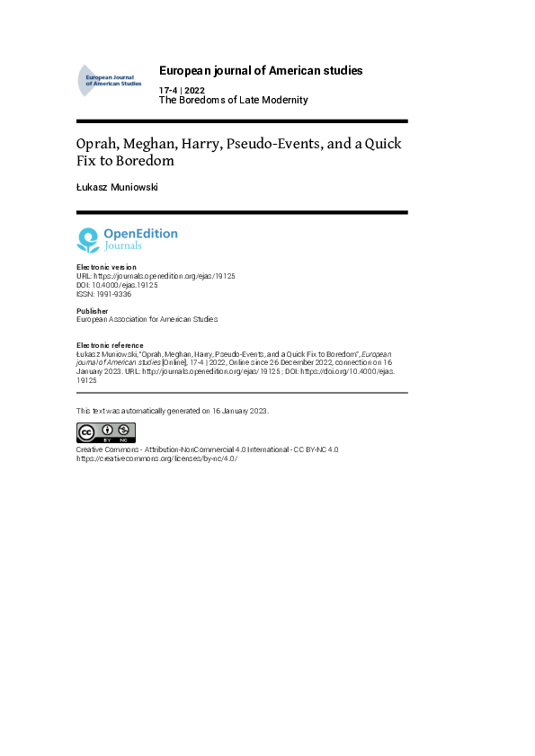 (PDF) Oprah, Meghan, Harry, Pseudo-Events, and a Quick Fix to Boredom