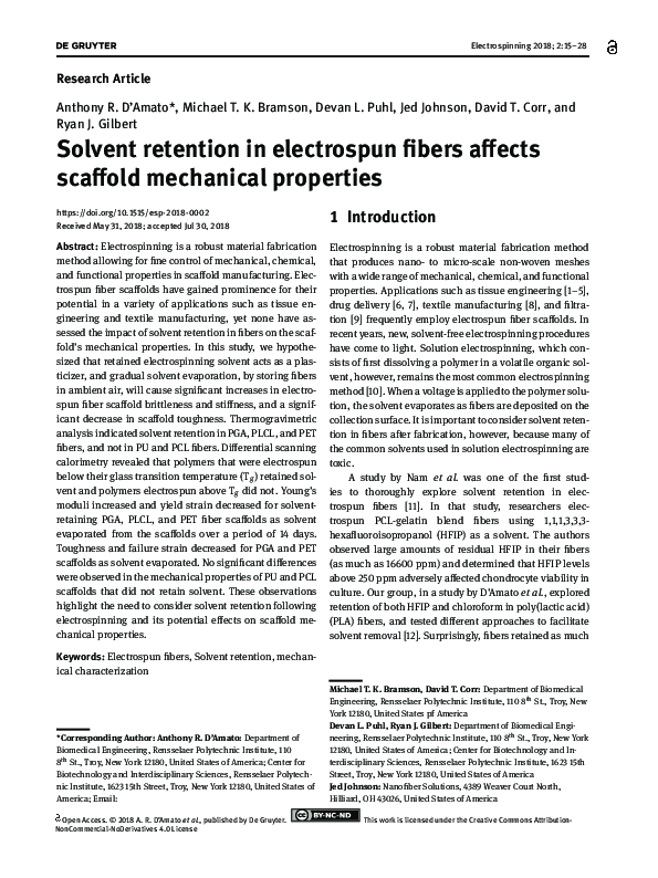 (PDF) Solvent Retention in Electrospun Fibers Affects Scaffold ...