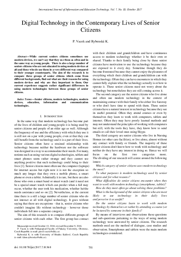 (PDF) Digital Technology in the Contemporary Lives of Senior Citizens