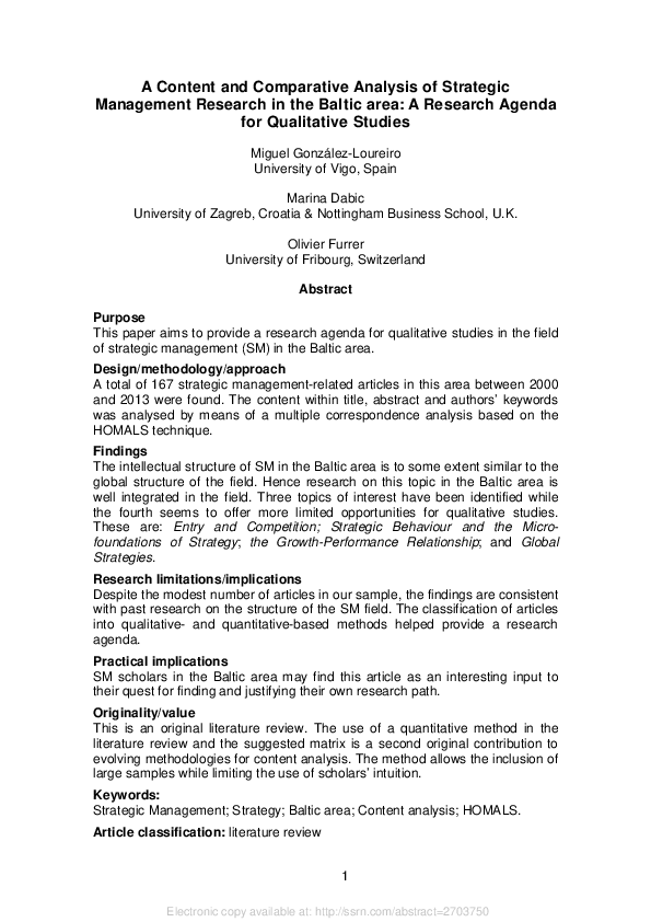 (PDF) A Content and Comparative Analysis of Strategic Management ...