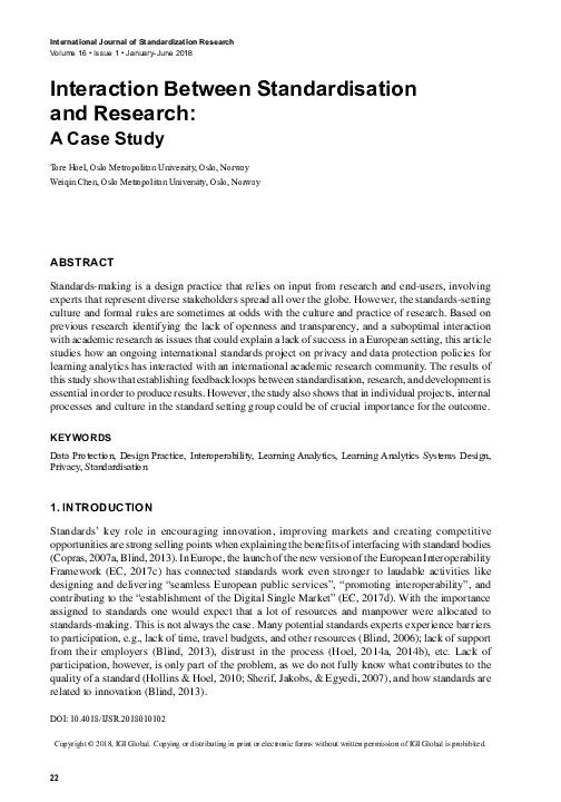(PDF) Interaction Between Standardisation and Research